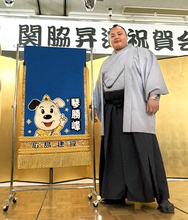 琴勝峰が地元・柏で関脇昇進祝賀会「大関に向かって頑張っていく」　地元企業から化粧まわしも贈呈