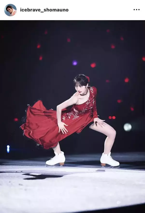 宇野昌磨さんプロデュースのアイスショー公式インスタグラムが、真っ赤なドレス姿の本田真凜さんのショットを公開！