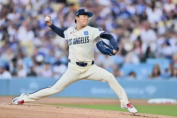 山本由伸、メジャー３年目のシーズン初完投はお預け　２回から７イニング連続完全投球で８回２安打１失点降板　エ軍戦初白星＆今季６勝目の権利…打線は初回に大谷援護弾含む５年ぶりの猛攻で一挙９得点