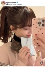 谷まりあ　ポニテ×ピンクづくし自撮りショットに「癒やされたぞ、と」「天使」「どうしましょう可愛すぎて」