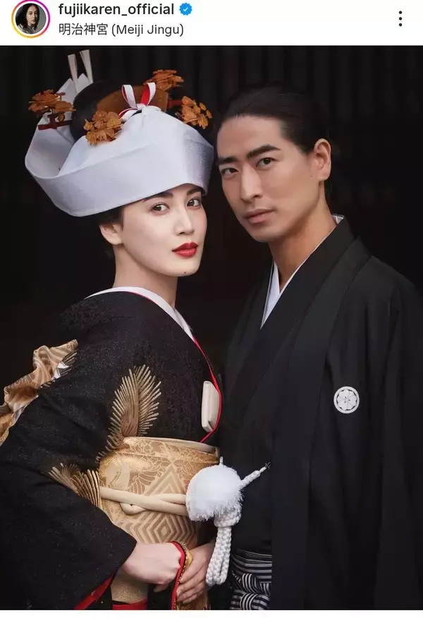 電撃結婚から１年…人気モデル＆バンドボーカルが神社挙式「美しい」「素敵すぎてため息」藤井夏恋が報告