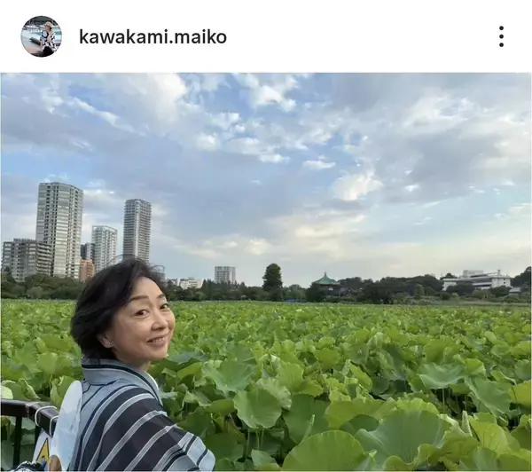 「連日のサッカー観戦で超早起きの習慣」川上麻衣子が涼しげな浴衣姿で朝活「今朝も４時に起きて、不忍池へ」