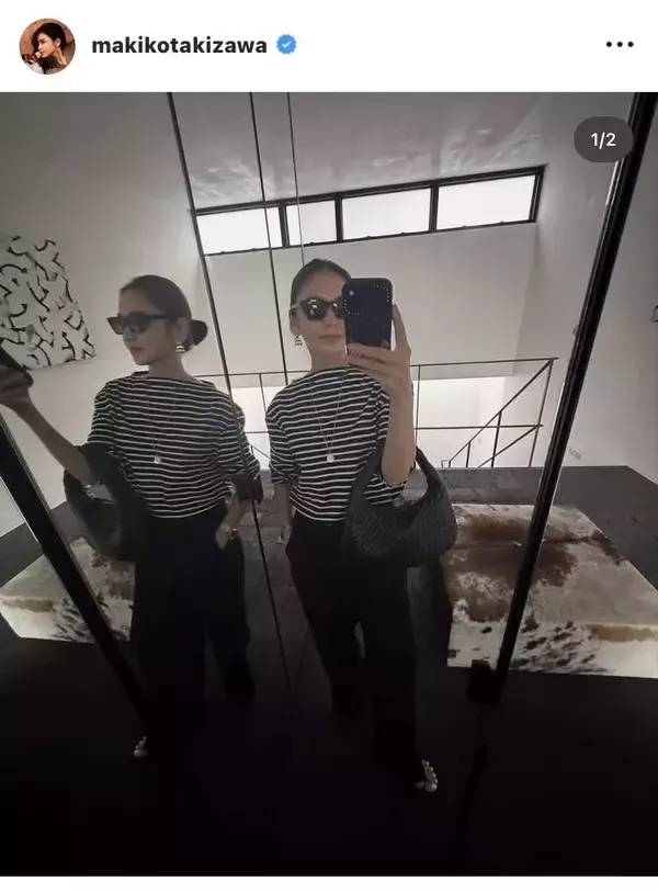 ４８歳・滝沢眞規子、ボーダー柄Ｔシャツの秋コーデが「すってき〜」「タキマキさんに生まれ変わりたい！」
