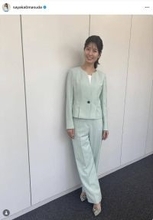 身長１７０センチのテレ朝・桝田沙也香アナ、さわやかグリーンのセットアップ姿を披露！「＃長身コーデ」