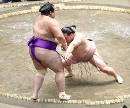 人気小兵の炎鵬が２勝目　中学の同級生・輝から力水で「自分も勝てるように」