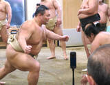 「元大関・朝乃山が年明け初稽古でぶつかり稽古　今年の抱負は「三役に戻ります」」の画像1