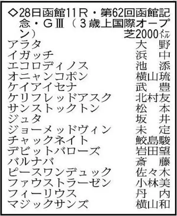 【函館記念展望】２つ目の重賞勝利を狙うマジックサンズやデビットバローズなど混戦模様　サマー２０００シリーズ第１戦