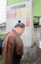 相撲教習生が野見宿禰（のみのすくね）神社を清掃　モンゴル出身の旭富士、歴代横綱の石碑に「俺の名前が出ている」