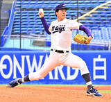 「【大学野球】明大が延長戦の末に法大を破り先勝　１１回２死から光弘帆高の適時二塁打で先制、先発の平嶋桂知は８回無失点の好投」の画像1