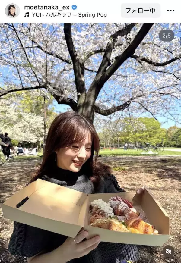 テレ朝・田中萌アナ「桜の下でピクニック」