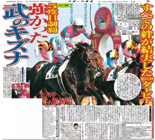 【ダービー武豊伝５】「僕は帰ってきました！」 苦難の時期を乗り越え、キズナとつかんだ特別な勝利