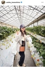 結婚から１年半の川島海荷「いちごファーストです！！」楽しそうにいちご狩り…夫は同い年３２歳の競泳五輪代表