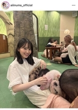 飯沼愛、「どハマり中」豚たちに囲まれ満面の笑顔「幸せそう」「素敵な一年に」