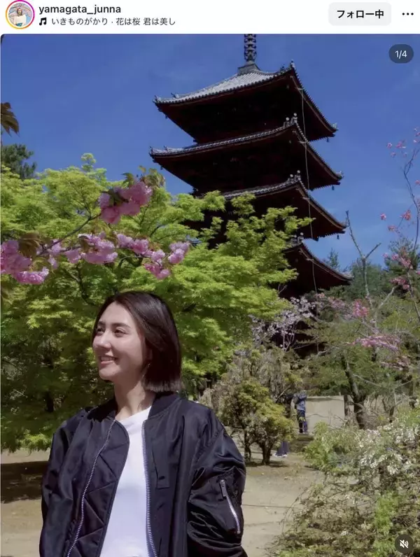 桜×五重塔×ＴＢＳ山形純菜アナに絶賛の声！　「すごく綺麗」「いつ見ても美しい」