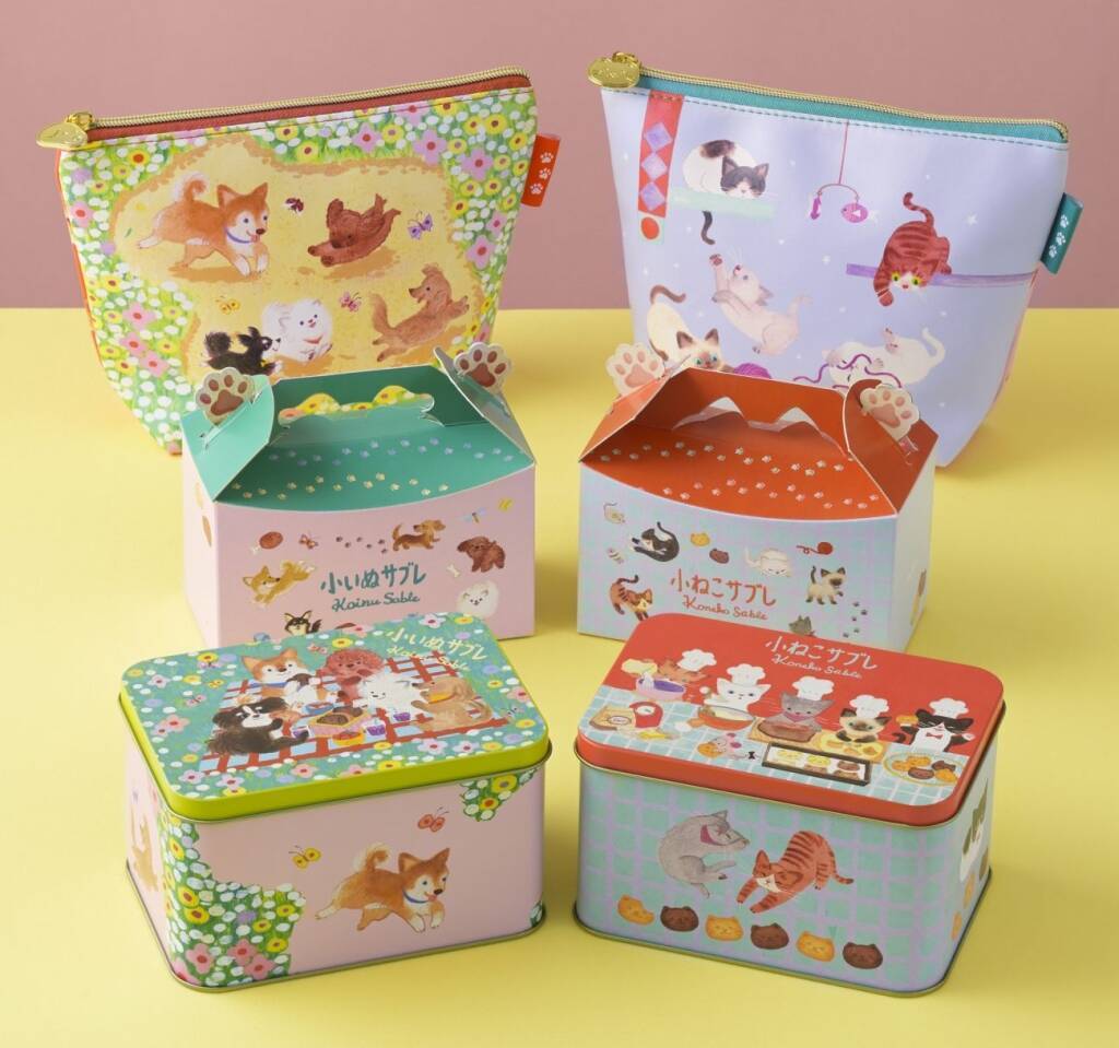 「小ねこ」「小犬」焼菓子が新デザインで登場、缶入りやポーチ付きも【銀座コージーコーナー】
