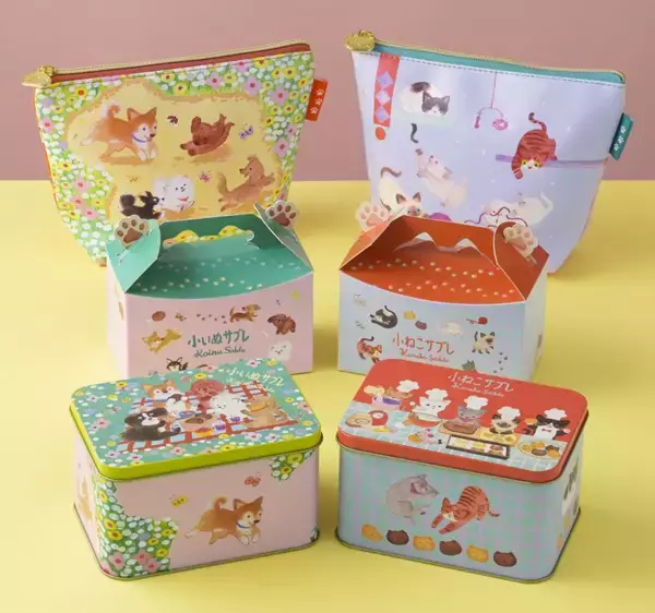 「「小ねこ」「小犬」焼菓子が新デザインで登場、缶入りやポーチ付きも【銀座コージーコーナー】」の画像