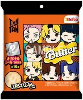 BTS「TinyTANハニーバターせん」Butter衣装“タイニータン”のイラスト使用、シール15種類を展開/栗山米菓