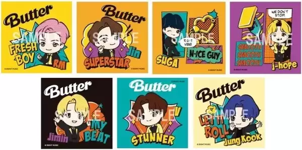 「BTS「TinyTANハニーバターせん」Butter衣装“タイニータン”のイラスト使用、シール15種類を展開/栗山米菓」の画像