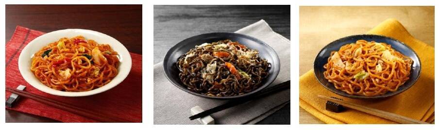 日東ベスト、3色まぜそばを市販用に発売、黒･紅･金のカラーインパクトで攻める