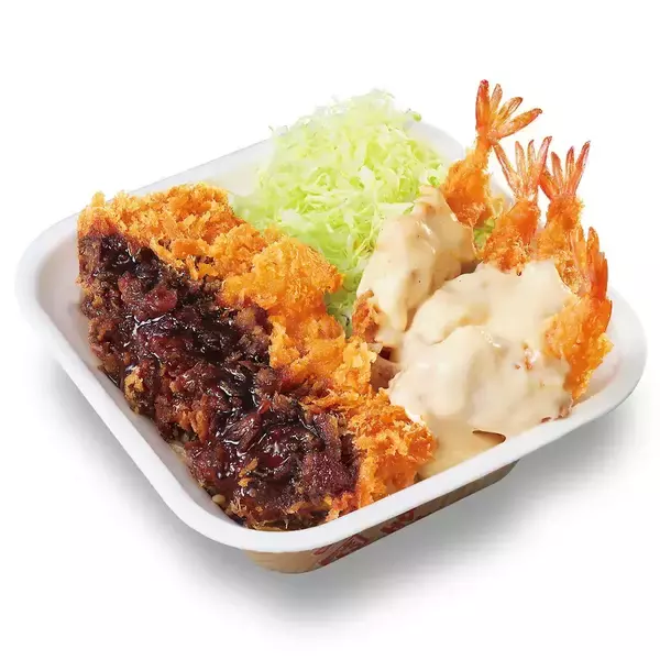 「かつや、2月9日「海老マヨとチキンカツの合い盛り」発売、尾付きエビに甘いエビマヨソースを絡めた“海老マヨ”と食べ応えのあるチキンカツを「合い盛り」」の画像