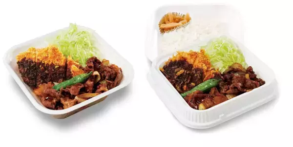 「かつや「牛バラ焼きとロースカツの合い盛り」発売、10月6日から、牛バラ焼きはニンニクのきいたタレで仕上げ、北米産豚肉ロースカツと合い盛り」の画像