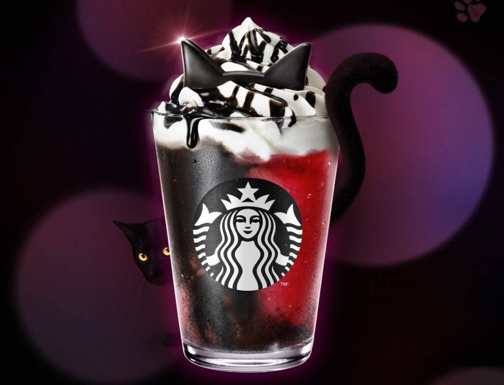 【スタバ】猫耳チョコレートを飾った「アサイーベリーフラペチーノ」発売、ハロウィングッズも登場