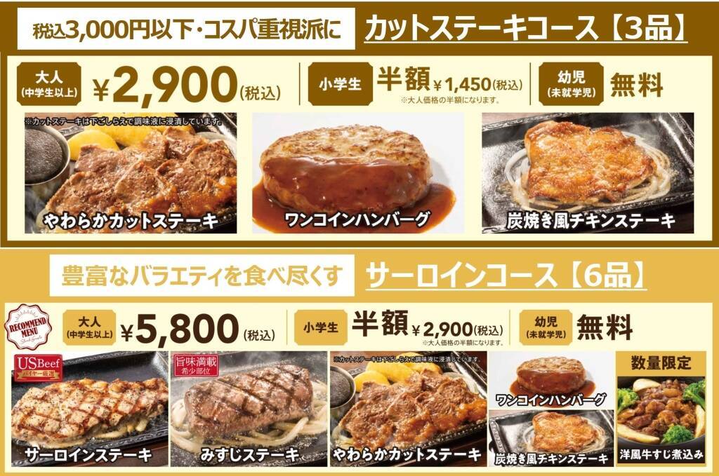 ステーキガスト、みすじ500g「REDステーキ」4949円発売、直径32cmの鉄板で提供、1kg「みすじダブル」8909円、1.5kg「みすじトリプル」1万2209円、ガーリックレモン醤油ソース･チーズソースなど6種のソース