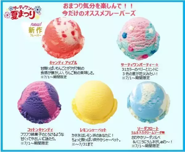 「サーティワンの夏まつり2022スタート、お得な「夏のトリプルチャンス」や限定ボックス・おまつりピック展開、ポッピングシャワー柄“31浴衣”プレゼントも」の画像