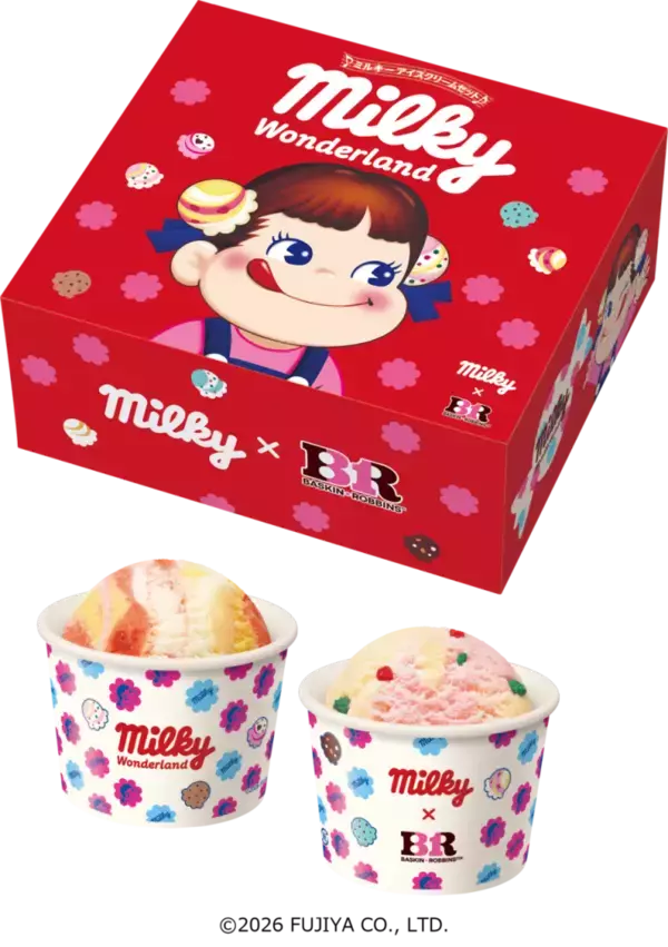 「【不二家×サーティワン】75周年「ミルキー」とコラボ　ミルキー風味のアイスやコラボアイスを表現した菓子など、9月1日から」の画像