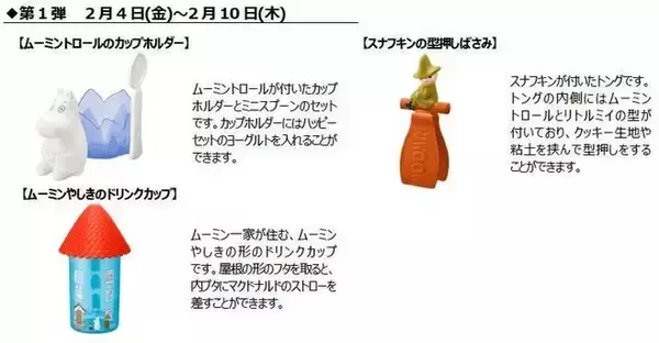 「ハッピーセット「ムーミン」発売、スナフキンのトング・リトルミイのはかりなど6種類、週末プレゼントも/日本マクドナルド」の画像
