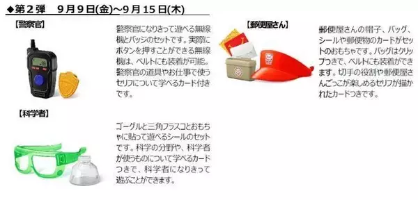 「ハッピーセット“なりきり!プロキット”2022、お医者さん・警察官など仕事ごっこおもちゃ、週末プレゼント「はたらくのりものシール」配布も/マクドナルド」の画像