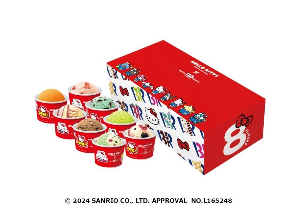 サーティワン「ハローキティ」コラボ第2弾開催、ダブルカップは期間限定で缶バッジ付き、お祝いサンデー･クッション付きアイスクリームセットなども販売
