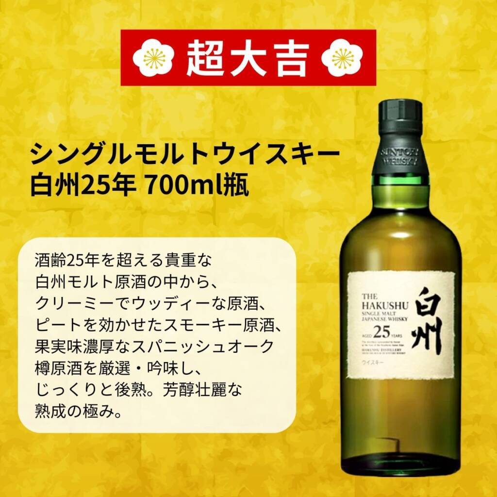 【超希少「白州25年」が当たる】ウイスキー福袋「2026福袋みくじ」予約受付を開始