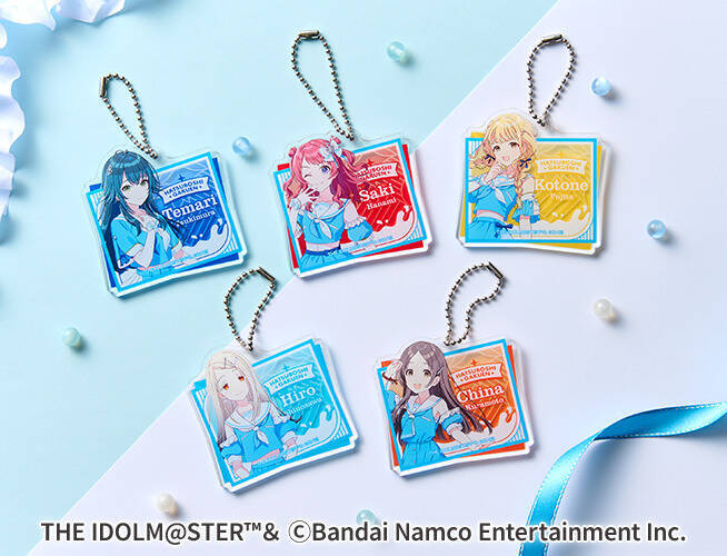 ローソン「学園アイドルマスター」ステッカー先着プレゼント、咲季･手毬･ことね･千奈･広の全5種類、アクリルスタンド･缶バッジなどグッズ販売も