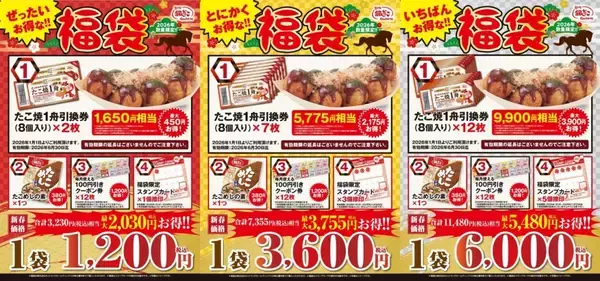 「【銀だこ福袋】6,000円で合計11,480円相当の内容も　3種類を数量限定で販売」の画像