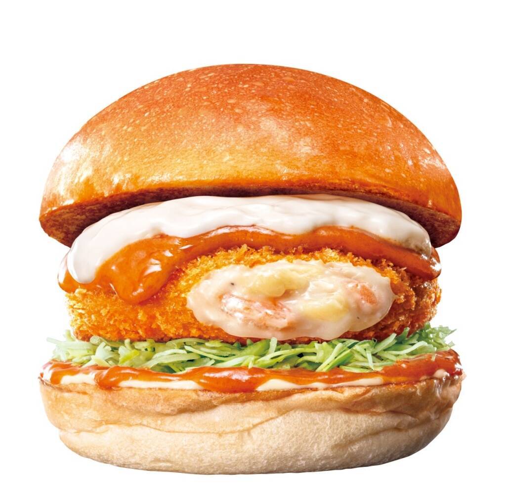 ロッテリア 期間限定「えびグラタンバーガー」発売/えびのビスクソース･コクと酸味のあるデミグラスソースを合わせた2品