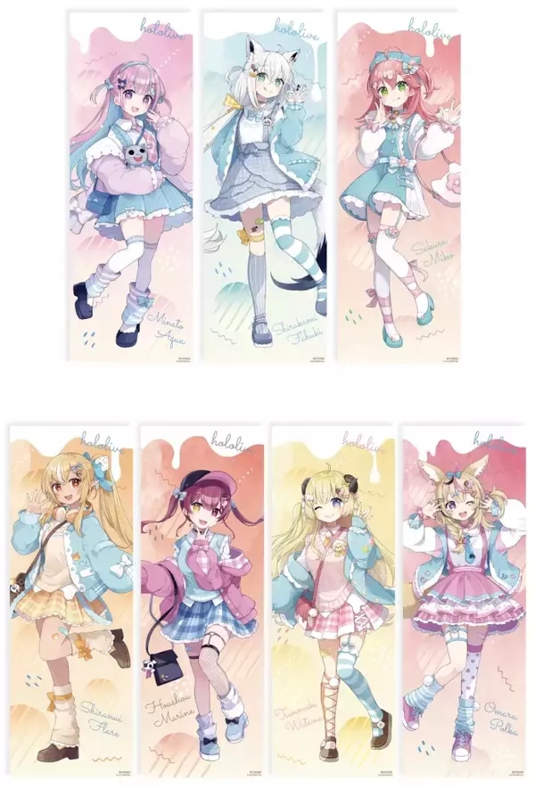 「ホロライブ ローソンキャンペーン配布グッズはアートパネル・ポスター・クリアファイル、湊あくあ・さくらみこ・白上フブキら7人登場」の画像