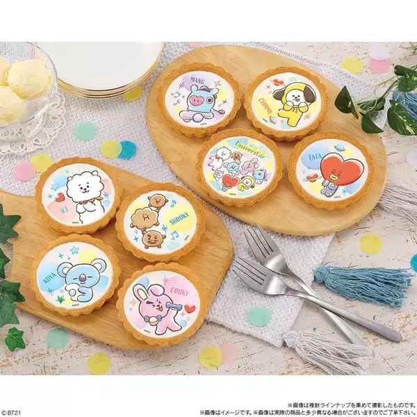 「ファミマ限定「BT21タルト バニラ風味」8月16日発売、水彩タッチのフィルム全8種類、中身が見えるパッケージ/バンダイ×ファミリーマート」の画像