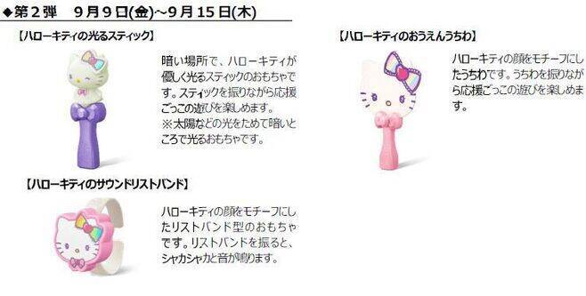 ハッピーセット「ハローキティ」発売、おしゃれバッグ・サウンドリストバンドなど6種類、週末プレゼント“キラキラシール”も/マクドナルド