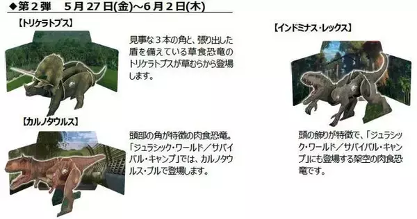 「ハッピーセット「ジュラシック・ワールド/サバイバル・キャンプ」発売、ティラノサウルス・トリケラトプスなどのペーパークラフト/マクドナルド」の画像