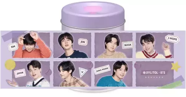 「キシリトール×BTS「プレミアム缶〈スマイルソーダ〉」12月20日発売へ、缶体デザイン4種類、板ガム個包装10種類/ロッテ」の画像