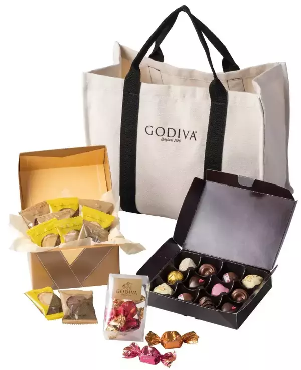「ゴディバ「2023 ブラックフライデー ハッピーバッグ」、ボックス型トートバッグにチョコレート・クッキーなど詰めた福袋、11月17日発売」の画像