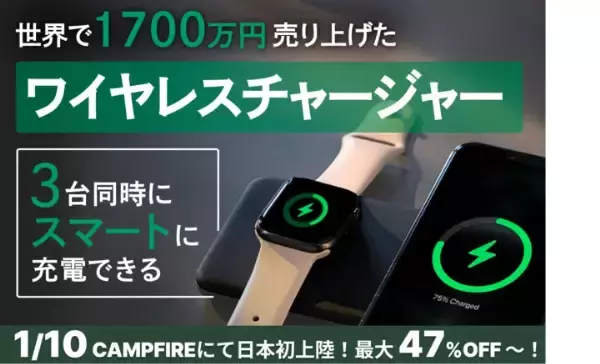 3台同時に急速充電可能なワイヤレスチャージャーがCAMPFIREに登場！初日限定47％割引