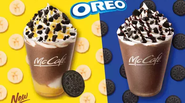 「あなたはどっち派？ マクドナルドの新作「オレオクッキー チョコバナナフラッペ」と「マックフルーリー キットカット」が登場！」の画像