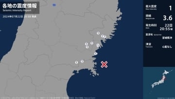 岩手県、宮城県で最大震度1の地震　岩手県・大船渡市、住田町、一関市、宮城県・気仙沼市、涌谷町、南三陸町