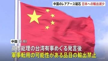 中国から日本へのレアアース磁石輸出減少　前月比34.6％減　中国の軍事転用可能性ある品目の日本への輸出禁止が背景か　高市総理の台湾有事をめぐる発言で