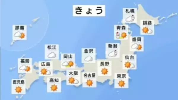 【きょうの天気】午前中は北日本の日本海側を中心に雪　東日本から西日本の太平洋側はおおむね晴れ