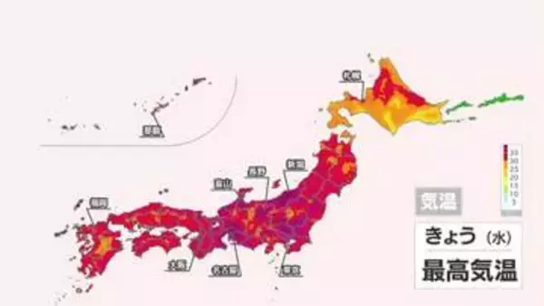 台風9号は次第に温帯低気圧に変わり北日本へ　あすにかけて北日本で警報級の大雨のおそれ　南風によって東日本で猛暑日続出