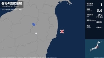 福島県で最大震度1の地震　福島県・白河市