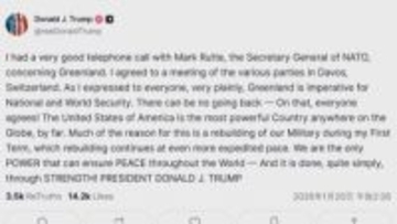 トランプ大統領　NATOルッテ事務総長と電話会談　グリーンランドめぐりダボス会議で関係国と協議へ
